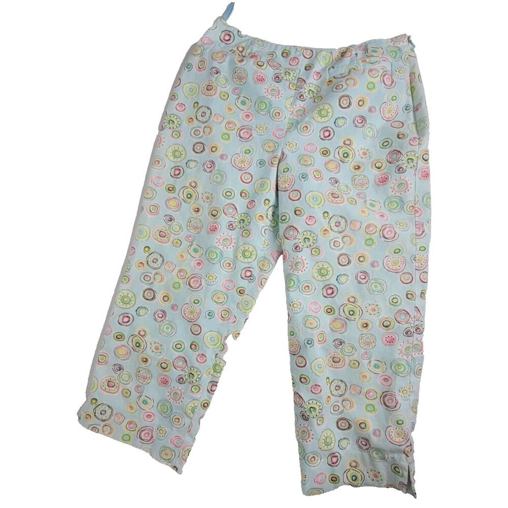Talbots Womens Stretch Crop Capri Pants 8‎ Aqua Blue Fruit Circles Summer Garden